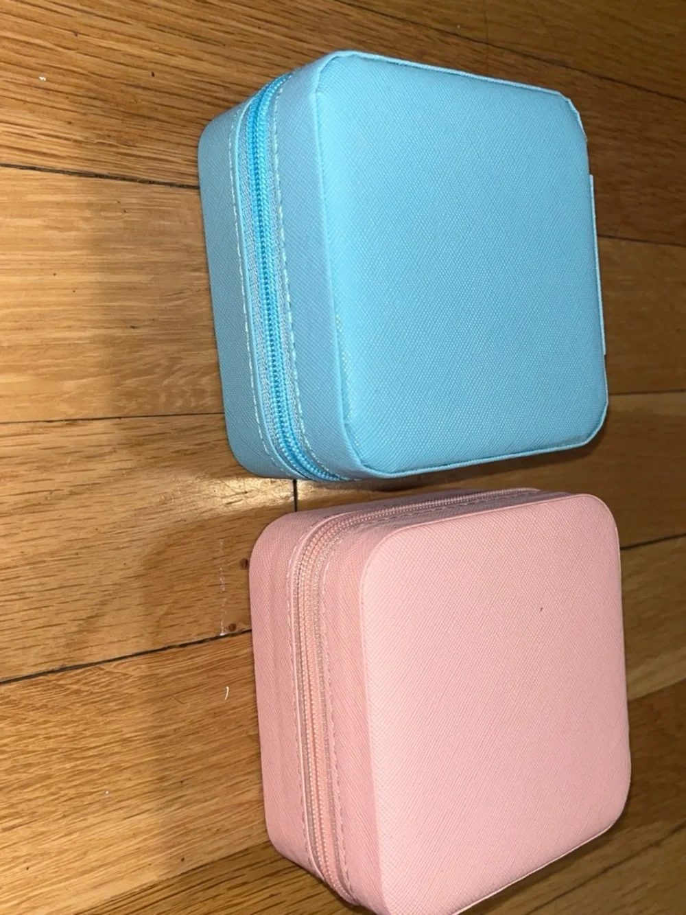 Compact Travel Jewelry Organizer Case - Multi-Compartment (Baby Blue + Pink)